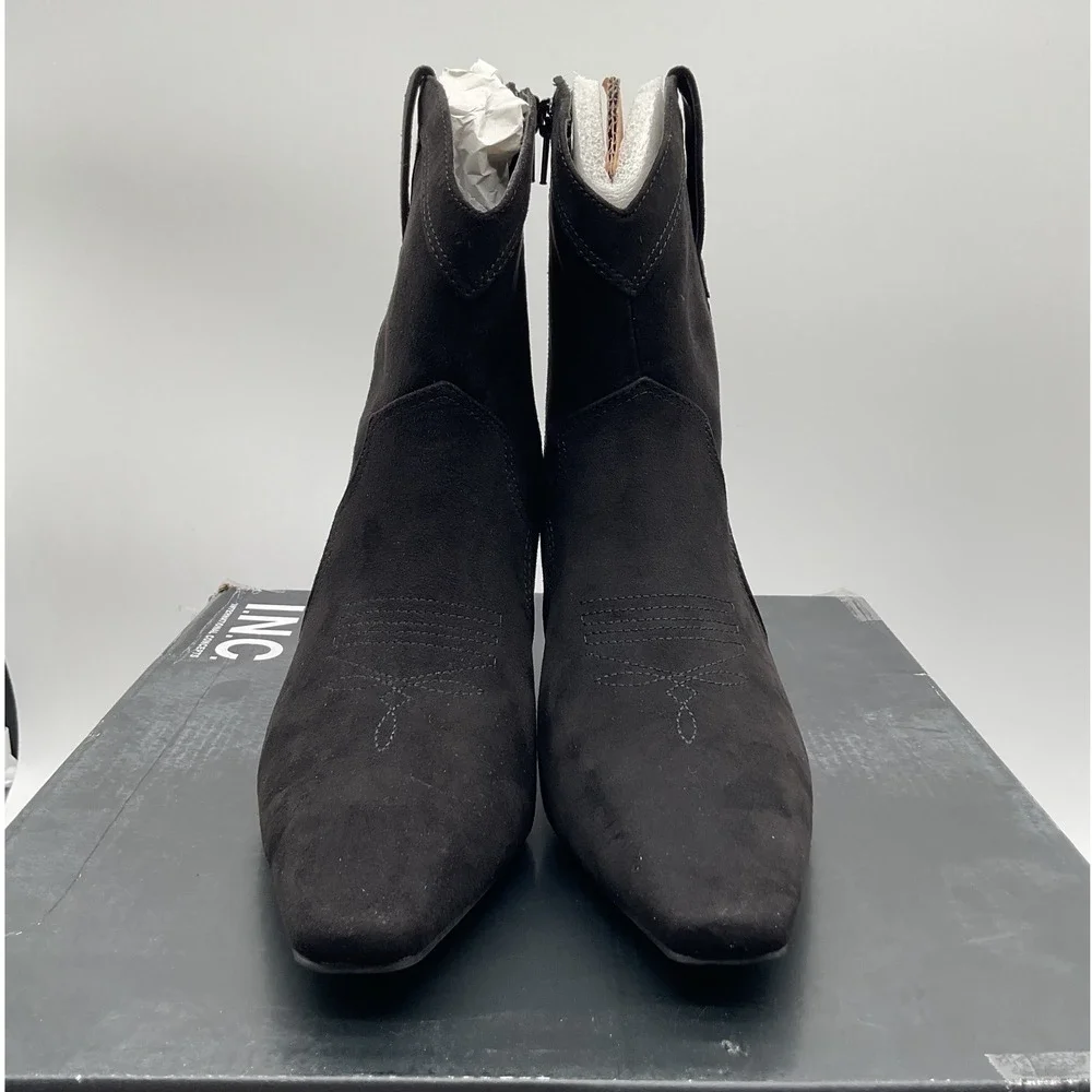 INC International Concepts Womens Black‎ Faux Suede Western Kitten Heel Boots 7M